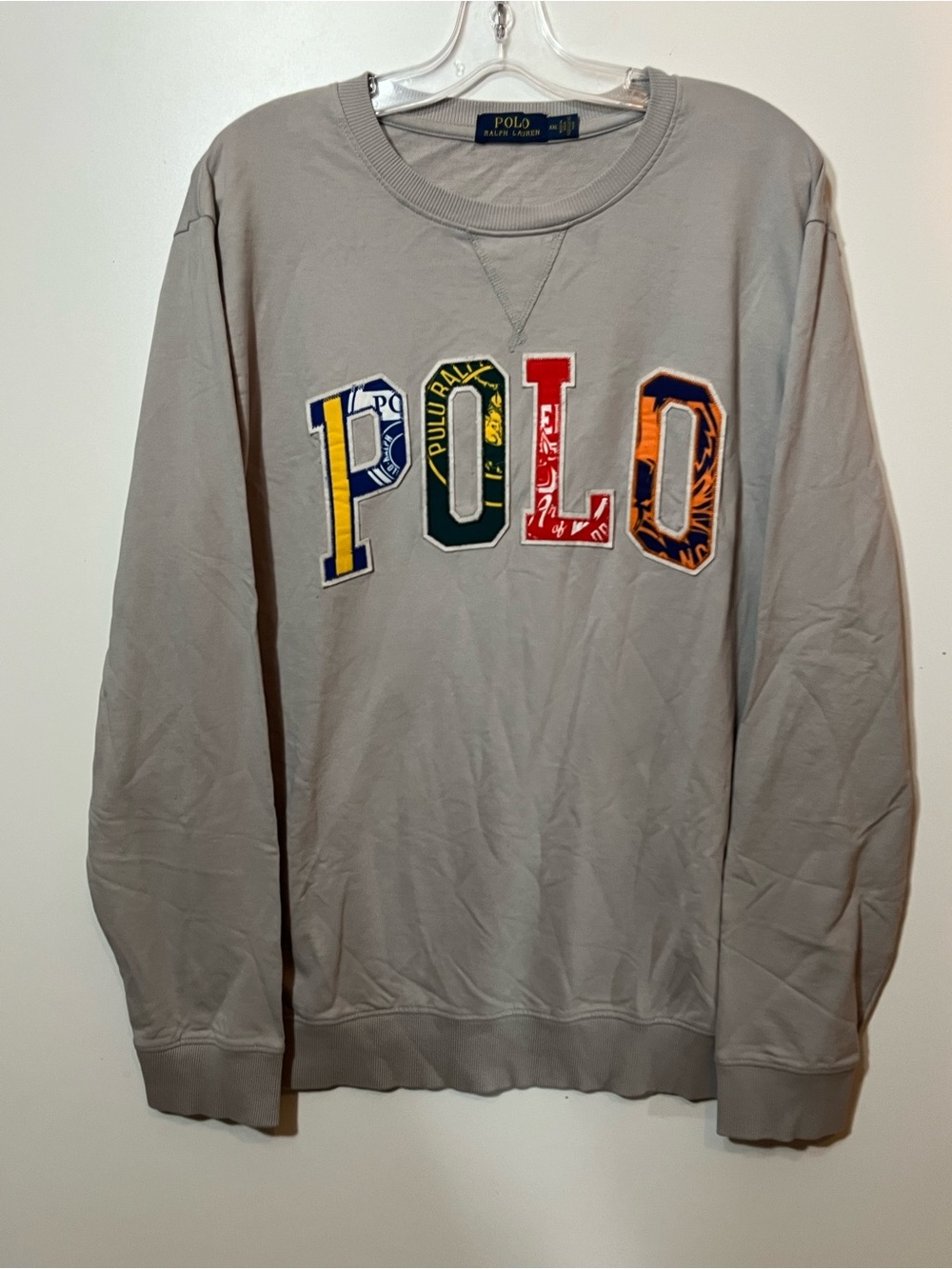 Ralph Lauren Gray Crewneck Sweatshirt with Multicolor POLO Applique